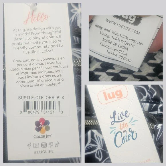 Lug Bustle Convertible Tote Crossbody Adjustable Strap Outline Floral Black NWT - Picture 8 of 9